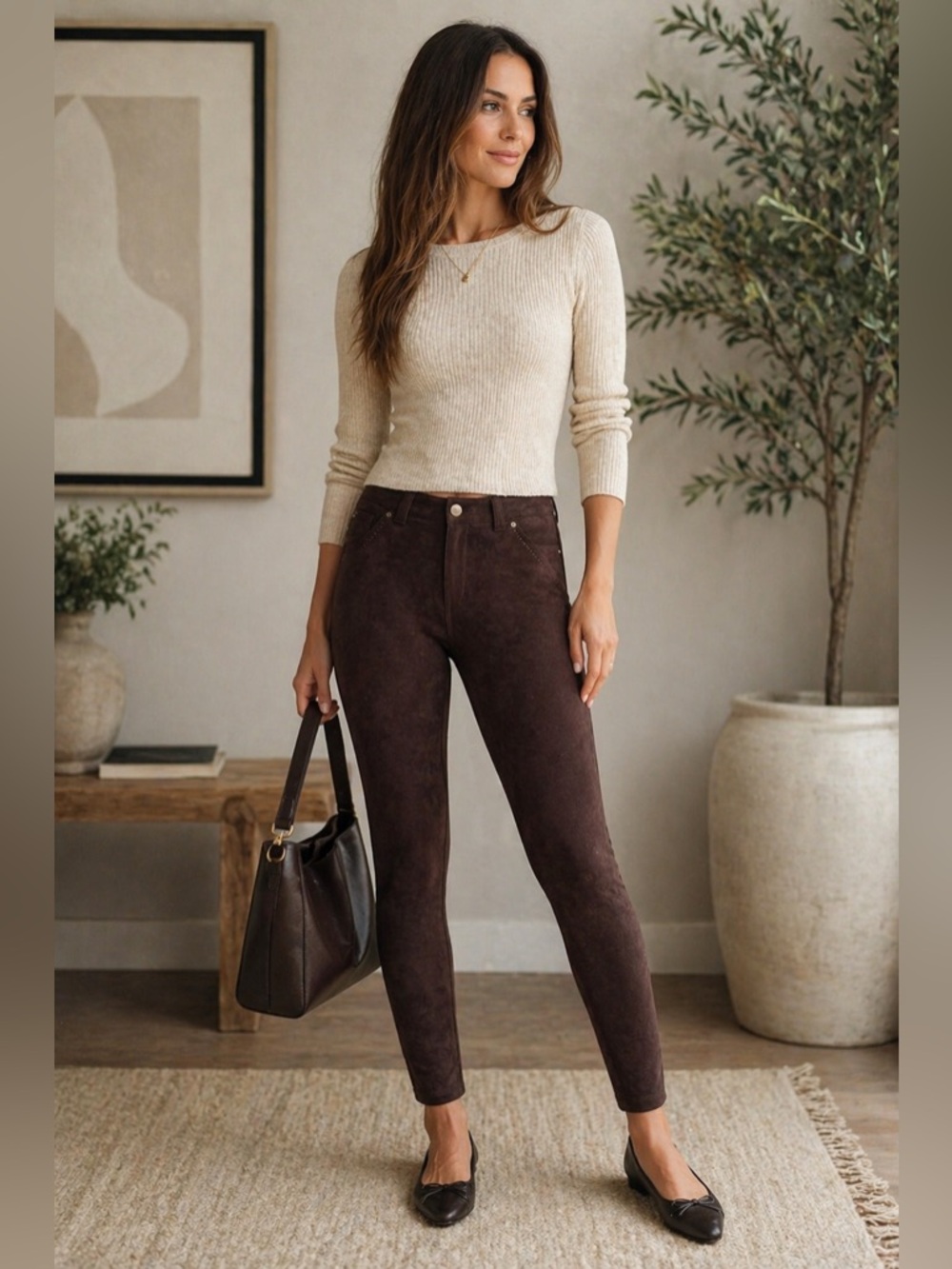 HUE Espresso Chocolate Brown
Microsuede Leggings Size M Cozy Fall Leisure
